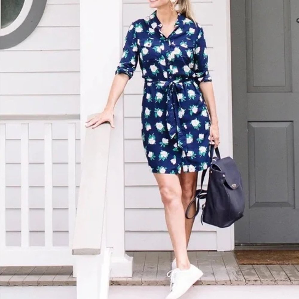 Draper James Blue Magnolia Belted Shirt Dress Size 8